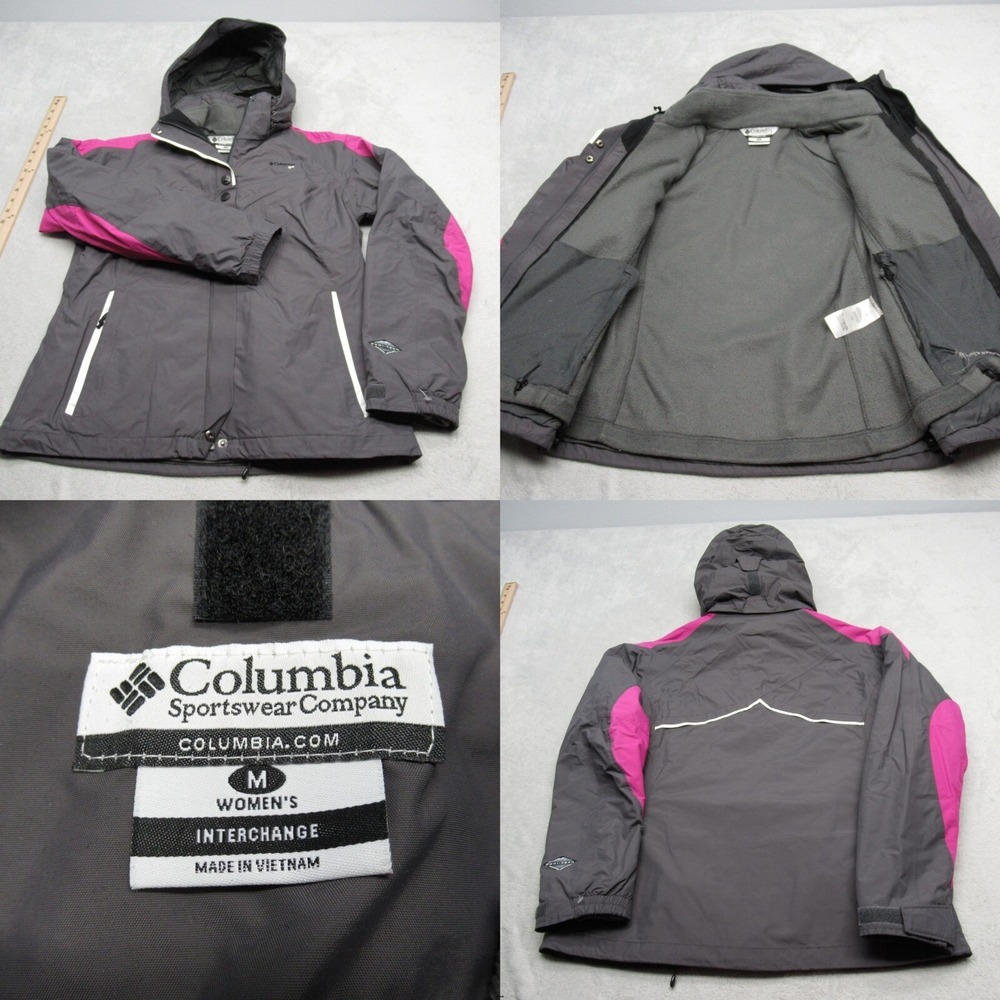 Columbia Jacket Womens Medium Gray Pink OmniTech Fleece Liner Waterproof 3in1